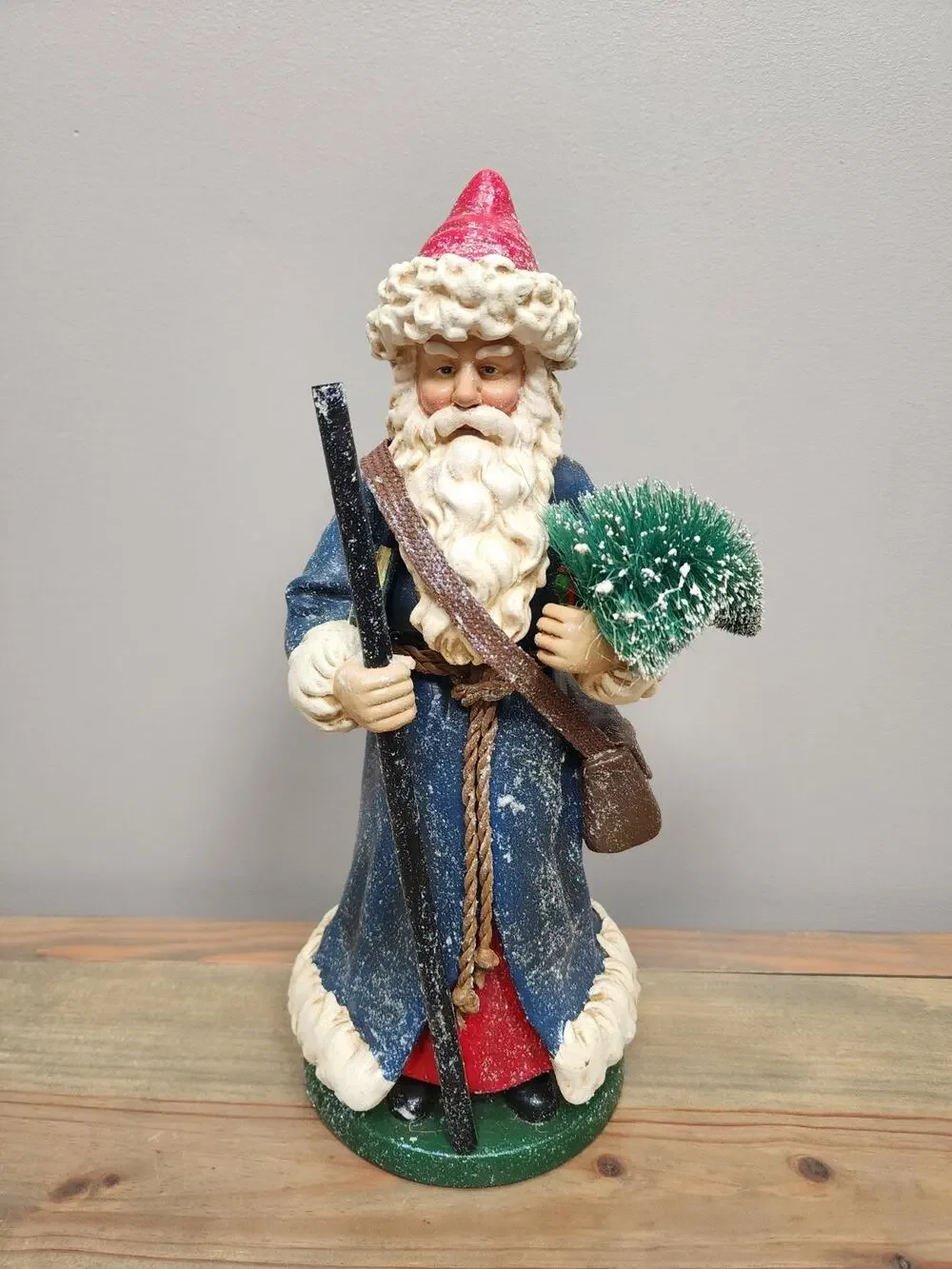 Department 56 Santa Holding Tree Bag & Stick Statue Figure for Mantle Table 12